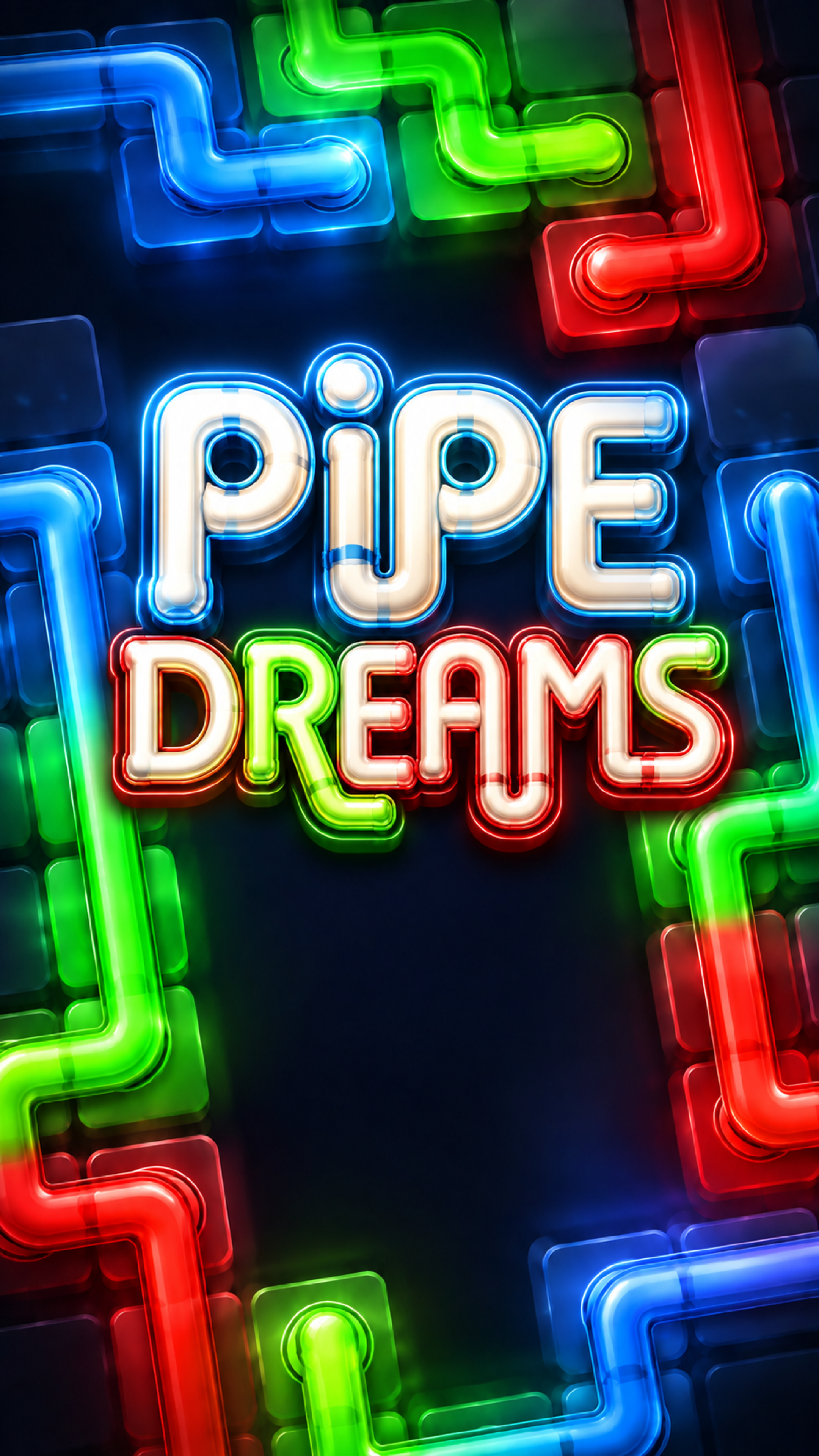 Pipe Dreams wordmark surrounded by glowing blue, green, and red pipes